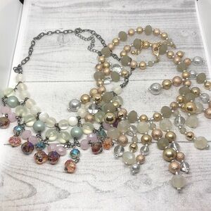 Bundle lot 2 crystal/glass dangle beaded statement bib necklace